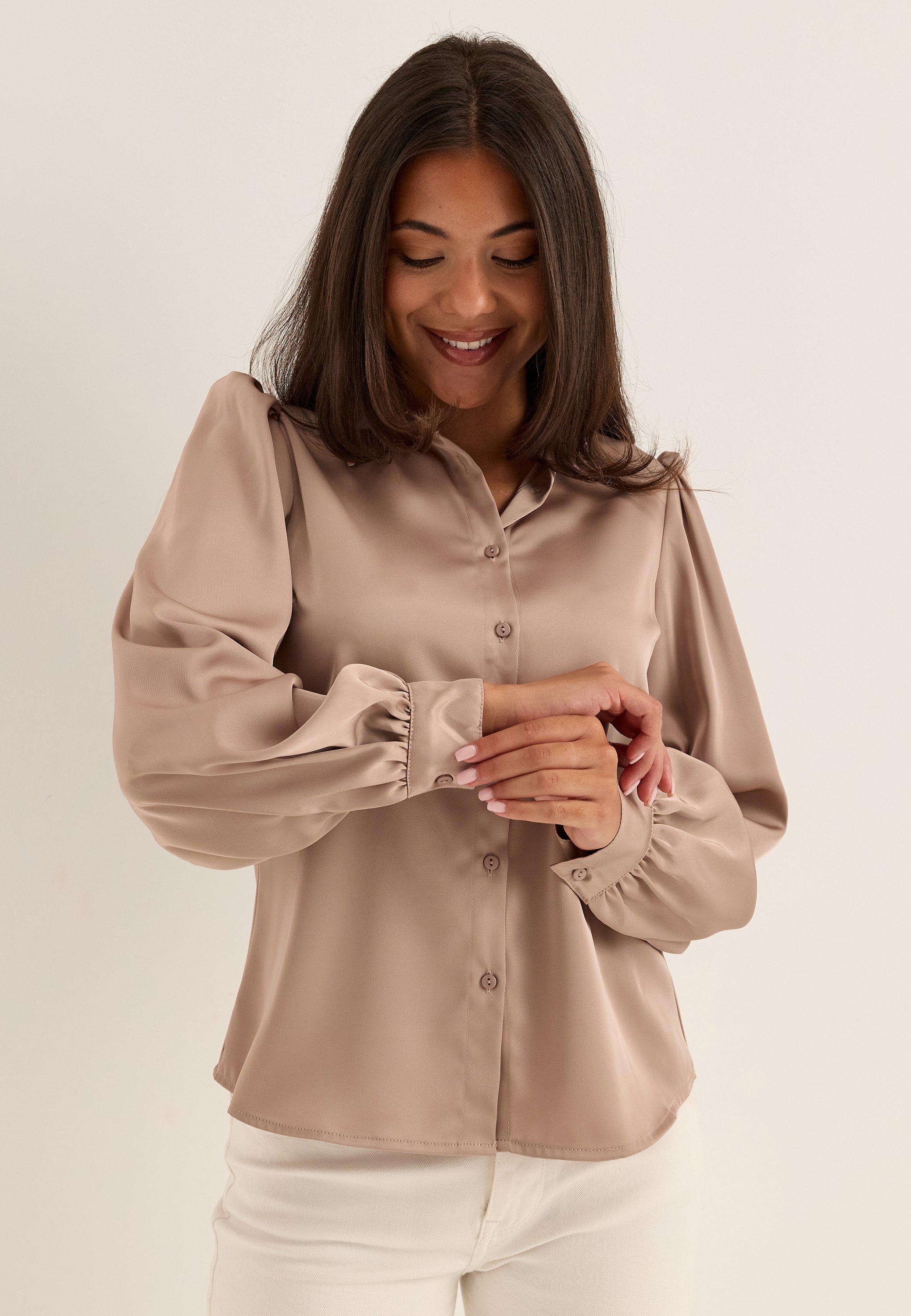 BUBBLEROOM Puff Sleeve Satin Shirt