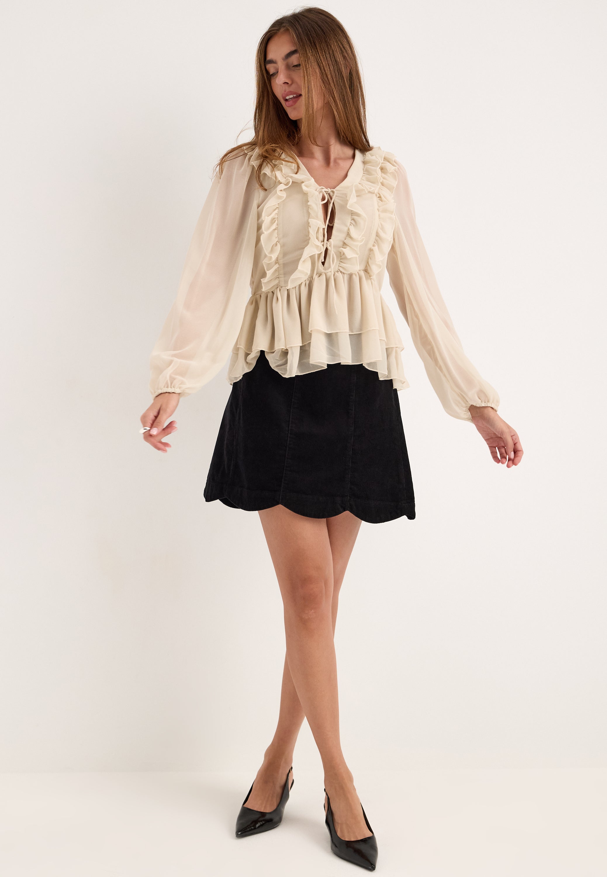 ONLY Onlseitre L/S FRILL TOP CC WVN