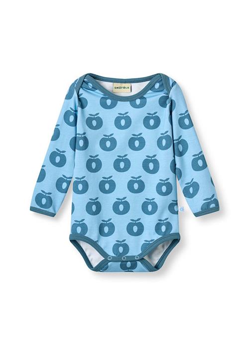 Småfolk Ulm long-sleeved baby body with apples Clear sky Clear sky-92 cm  Blå  92 cm  Drenge