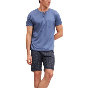 Calida Relax Imprint 1 Short Pyjama Marine/Blå bomuld Small Herre