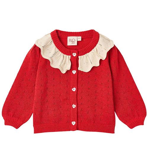 Flöss Cardigan - Strik/Hulmønster - Dora - Poppy Red Glitter