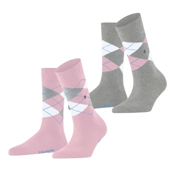 Burlington Strømper 2P Everyday Argyle Women socks Rosa/Grå Str 36/41 Dame