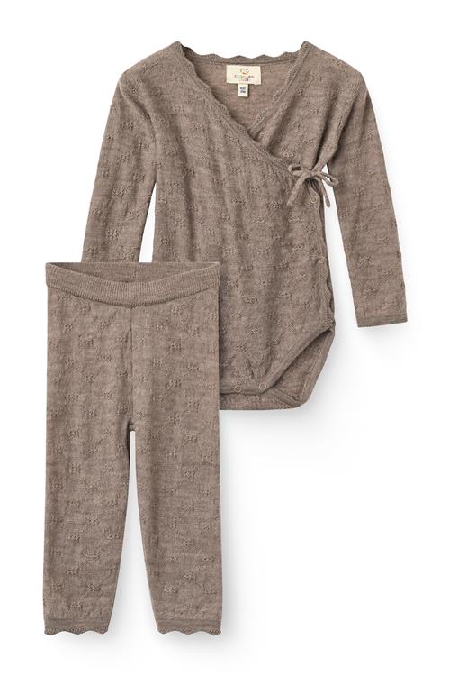 Copenhagen Colors 2-Pack Knitted Pointelle Cross-Over Body W. Scallop Edge & Leggings Natural Melange-74 cm  Creme  74 cm  Drenge, Piger