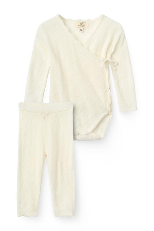 Copenhagen Colors 2-Pack Knitted Pointelle Cross-Over Body W. Scallop Edge & Leggings White-68 cm  Hvid  68 cm  Drenge, Piger