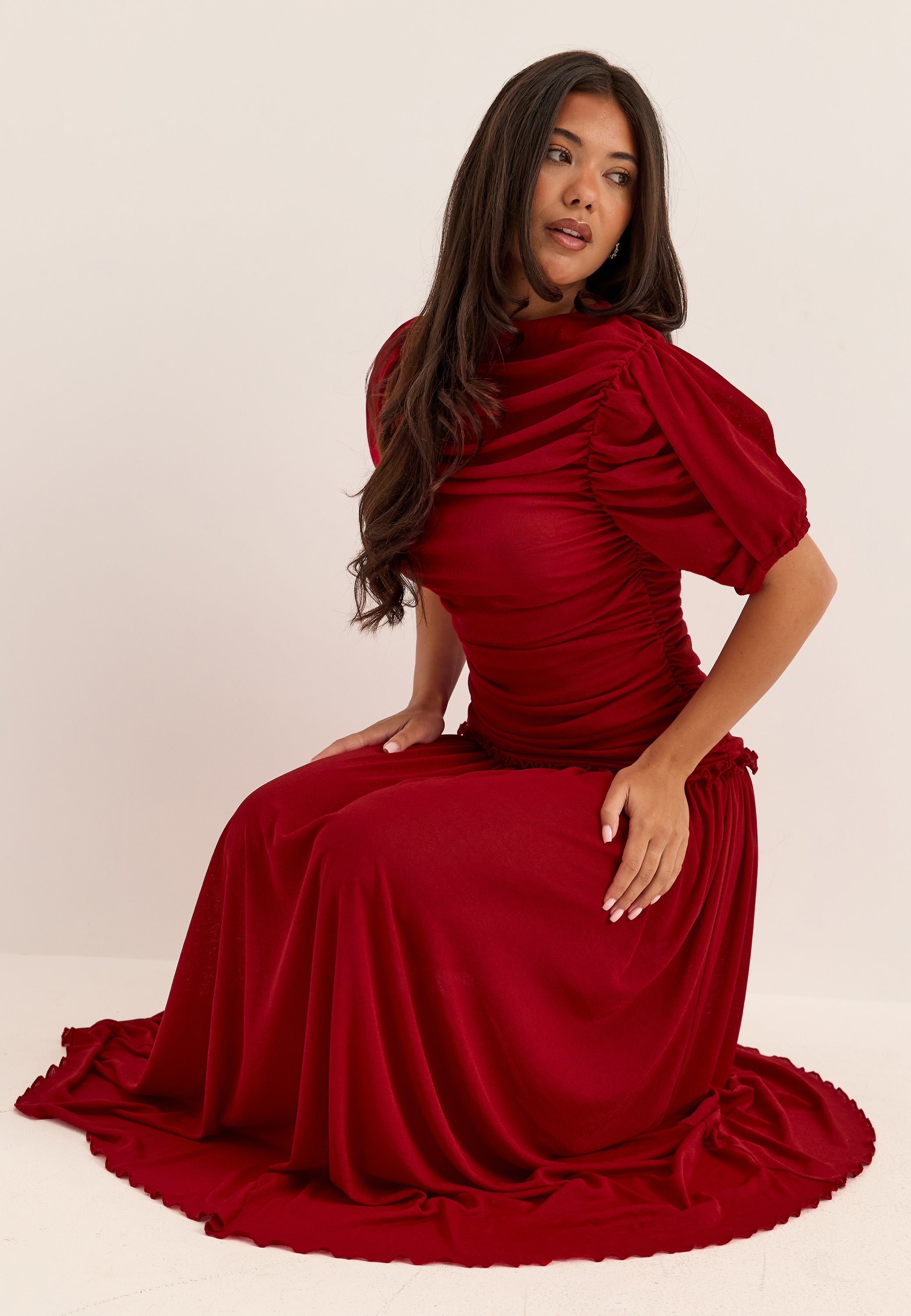 BUBBLEROOM OCCASION Draped Ruched Ankle Dress