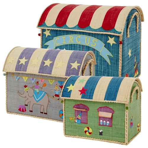 RICE Cirkus 3-pak Raffia-opbevaringshus Multicolor  Multicolor One Size  Blå  One Size  Drenge, Piger