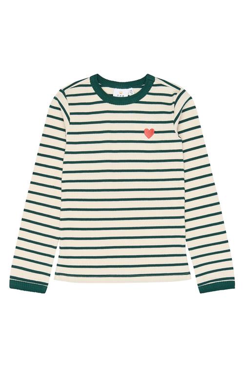 The New Vica T-shirt Med Ribkant June Bug Striped  June Bug Striped 3-4 Y  Grøn  3-4 år  Piger
