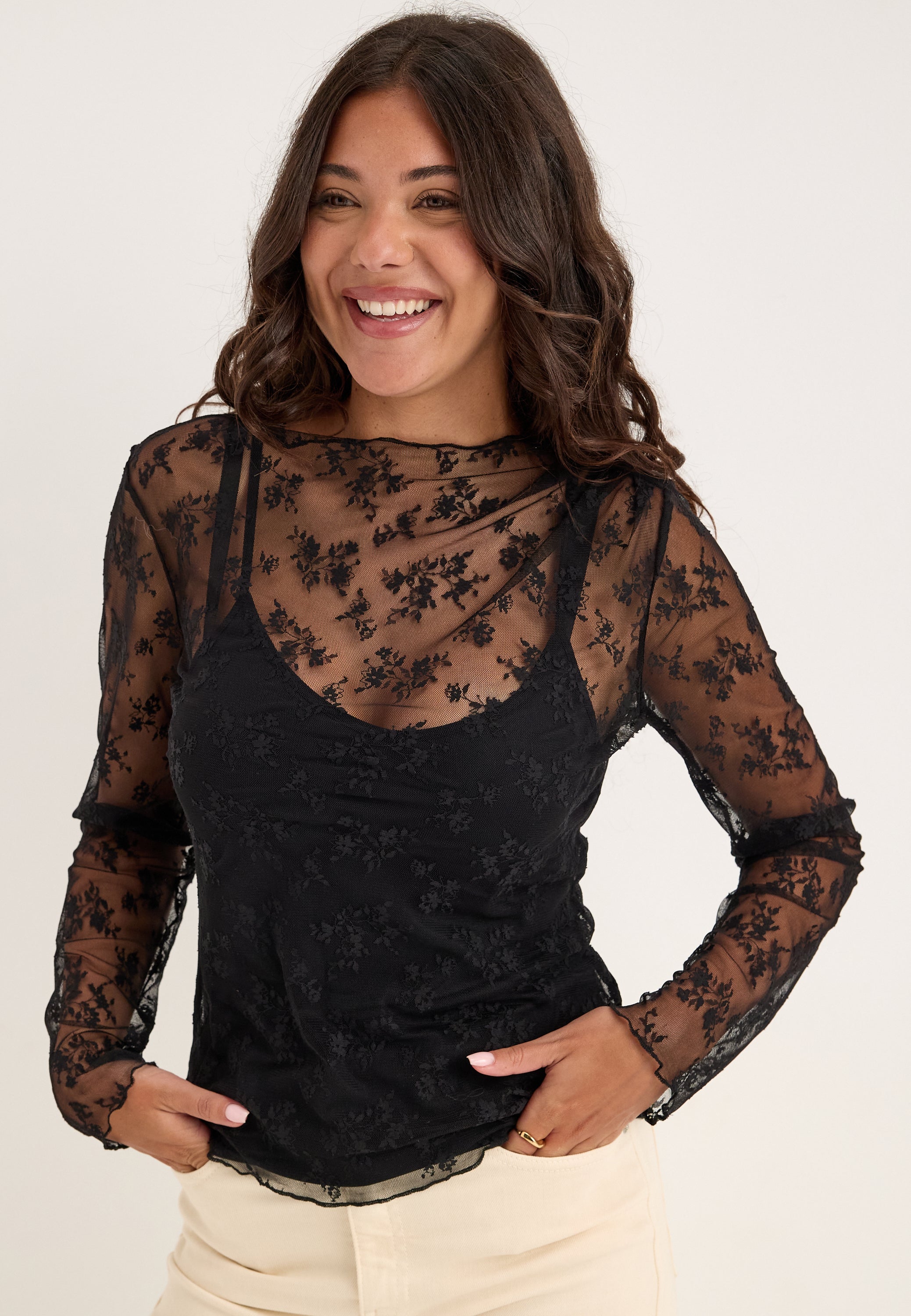BUBBLEROOM Long Sleeve Lace Top
