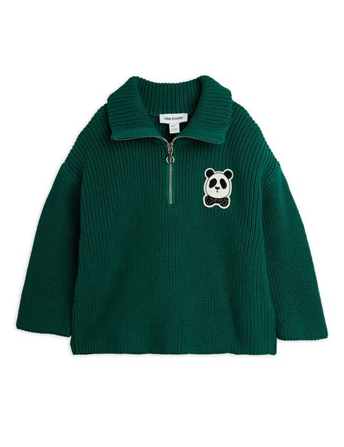 Mini Rodini Panda Patch Trøje Med Halv Lynlås Green  Green 140/146 cm  Grøn  140/146 cm  Drenge, Piger