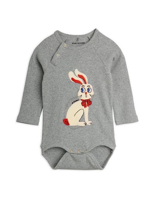 Mini Rodini Rabbit Langærmet Body Grey Melange  Grey Melange 68/74 cm  Grå  68/74 cm  Drenge, Piger