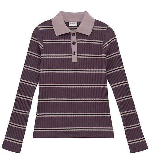 Minymo Polobluse - Rib - Plum Truffle m. Striber