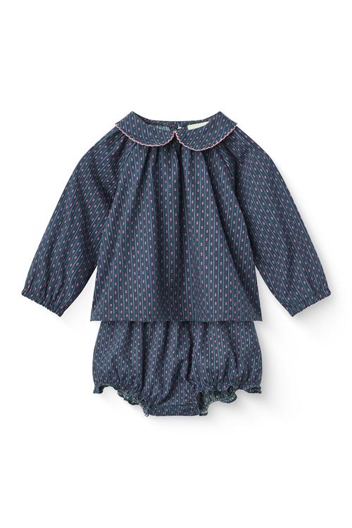 Copenhagen Colors Printed Navy Flower Baby Set W. Blouse & Bloomers Navy Flower Aop-80 cm  Marineblå  80 cm  Piger