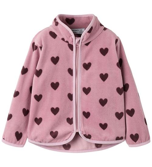 Name It Fleecejakke - NmfOlajas - Mauve Shadows m. Hjerter