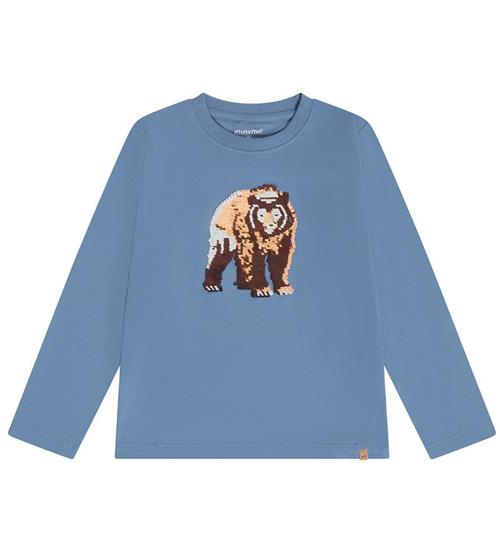Minymo T-shirt - Bluefin m. bjørn/vendbare pallietter