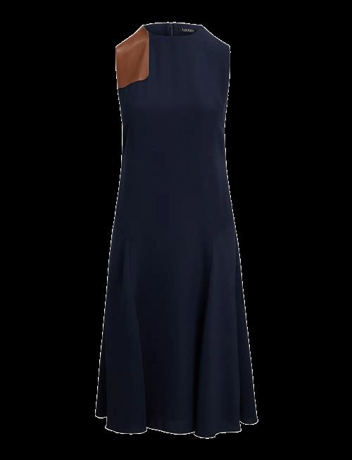 Lauren Ralph Lauren | Faux-Leather-Trim Georgette Dress | 38