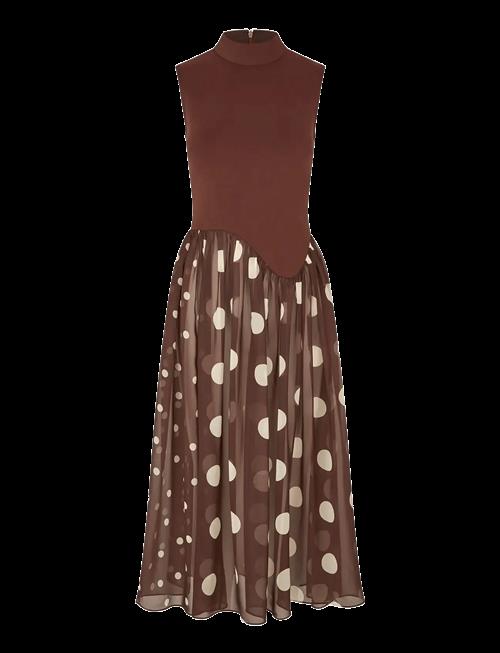 STINE GOYA | Jersey / Georgette Combo, Asymmetrical Draped Dress | L