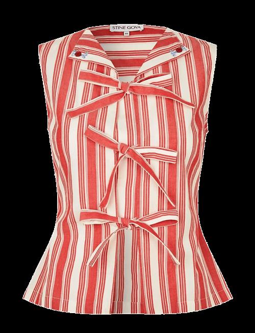 STINE GOYA | Striped Embroidered Cotton, Tie Front Vest | M