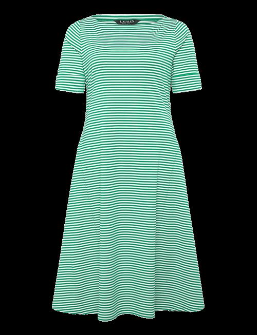 Lauren Women | Striped Stretch Cotton Ribbed Midi Dress | 50-52