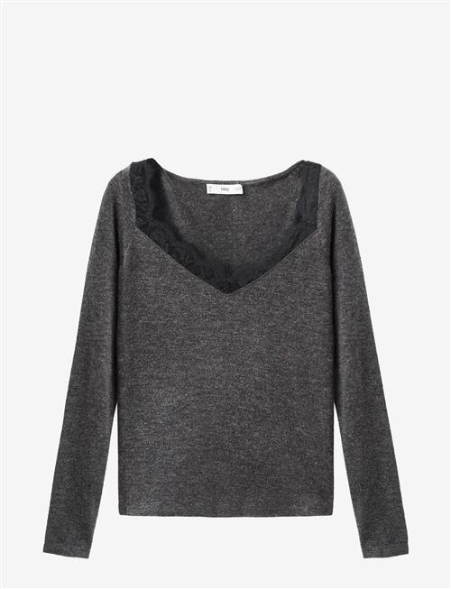 Mango | Lace-Trimmed Scoop-Neck Top | S
