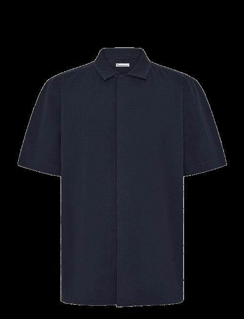 Knowledge Cotton Apparel | Relaxed Seersucker Short Sleeve Shi | L