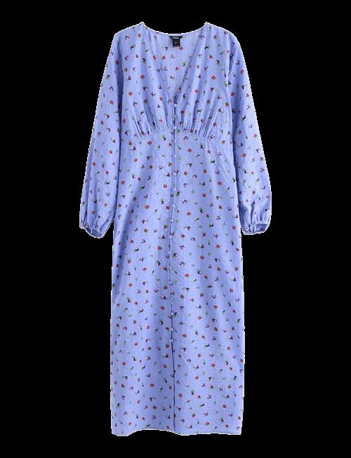 Lindex | Long-Sleeved Midi Dress In Seersucker | XS