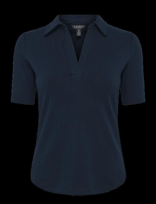 Lauren Ralph Lauren | Rib-Knit Elbow-Sleeve Polo Tee | M
