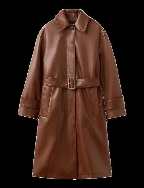 Mango | Long Faux-Leather Trench Coat With Belt | S