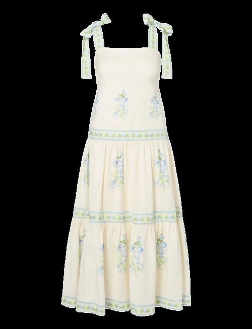 Malina | Stefania Tie Strap Embroidered Midi Dress | 38