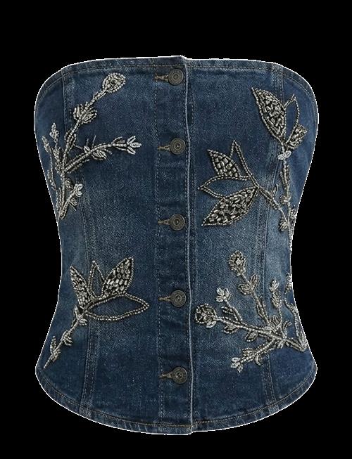 OW Collection | Nova Embellished Denim Top | S