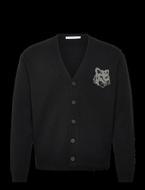Maison Kitsune | Fox Head Intarsia Merino Cardigan Black/Medium Gre | L