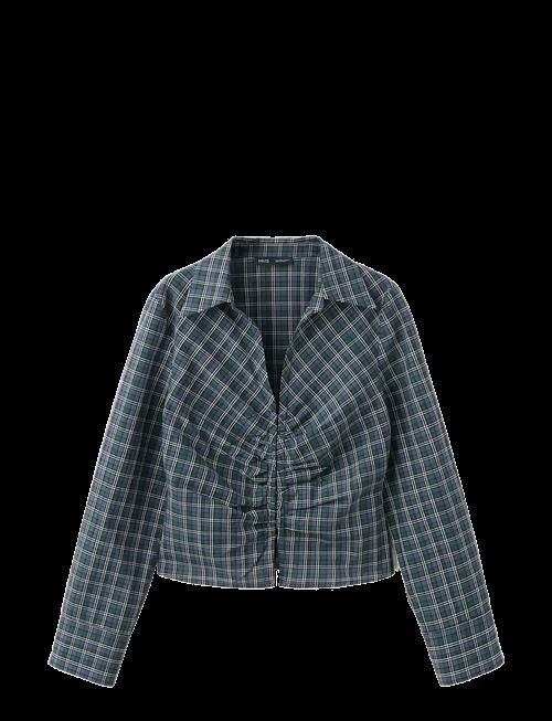 Mango | Gathered Check Blouse | S