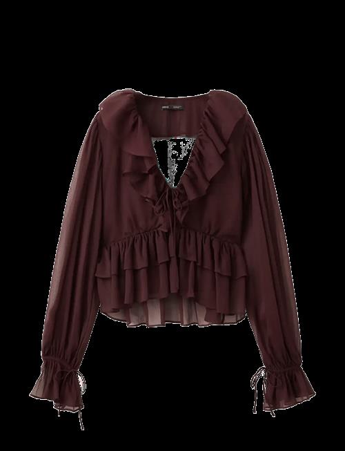 Mango | Fluid Ruffled Blouse | S