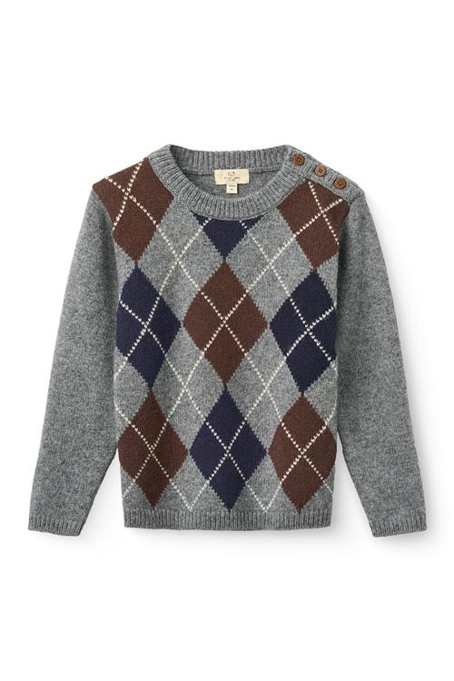 Copenhagen Colors Argyle Knitted Pullover Grey Mel./Dk. Brown/Navy Comb-116 cm  Grå  116 cm  Drenge