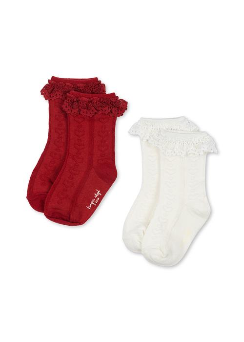 Konges Sløjd 2-pak Strømper Med Flæser Red/Off White  Red/Off White-22-24  Rød  22-24 EU  Piger