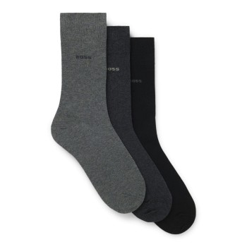BOSS Strømper 3P RS Finest Soft Cotton Sock Grå/Sort Str 43/46 Herre