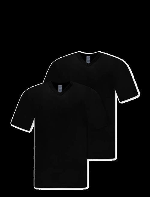 Schiesser | Short-Sleeve Jersey T-Shirt, 2-Pack, V-Neck, Black - American T-Shirt | XXL