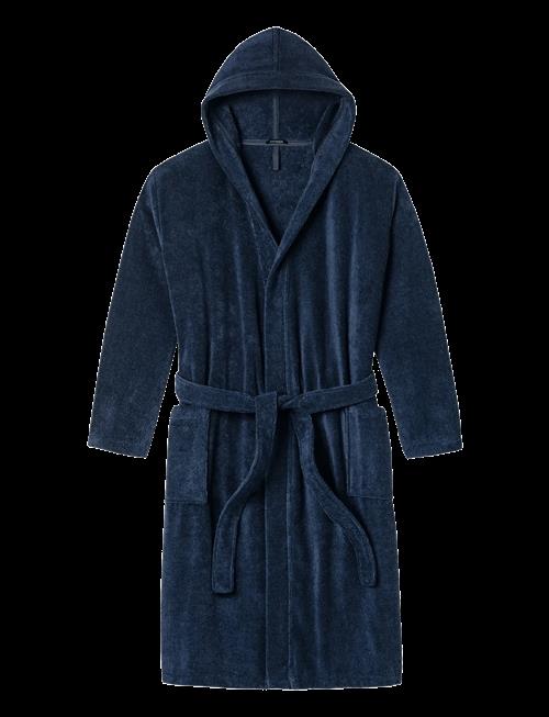 Schiesser | Navy Blue Terry Towelling Bathrobe - Essentials | S