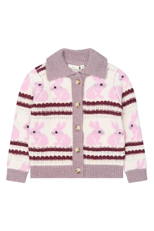 The New Siblings Val Cardigan Gardenia Striped  Gardenia Striped 104 cm  Hvid  104 cm  Piger