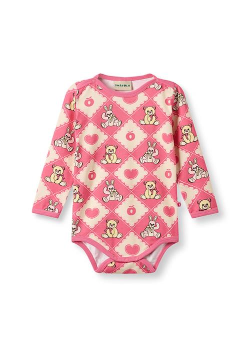 Småfolk Elstar Long-Sleeved Baby Body With Teddy Bears Rosewood 68 cm  Lyserød  68 cm  Piger