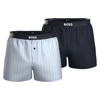 BOSS 2P Woven Boxer Shorts With Fly Marine/Blå bomuld Large Herre