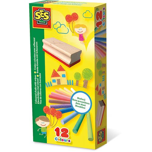 SES Creative Coloured Chalk With Wiper Yellow One Size  Gul  One Size 3-8 Years unisex