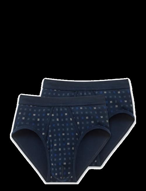 Schiesser | Sports Briefs With Fly, 2-Pack, Navy Blue Chequered - Essentials | L