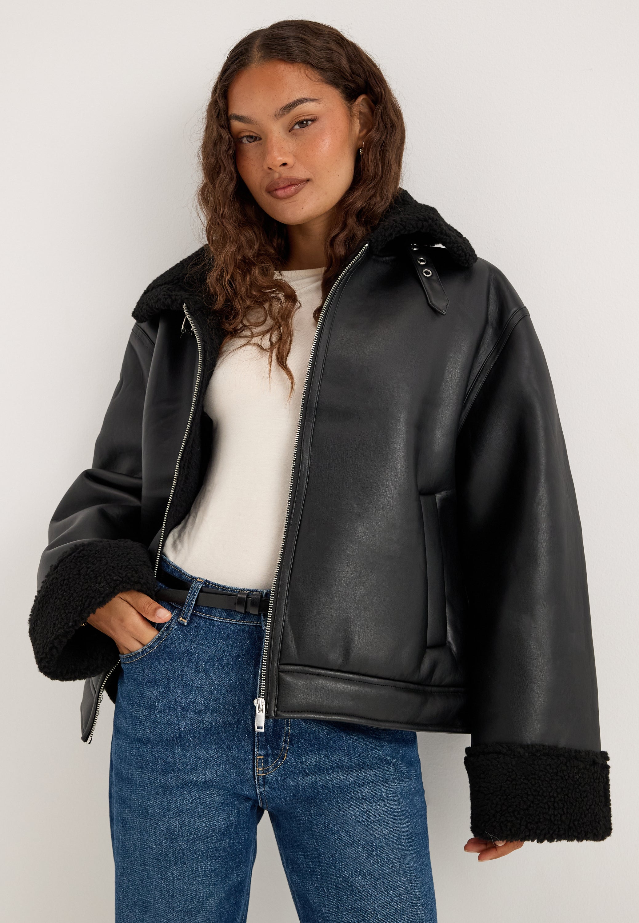 PIECES Pcava Coated Aviator Jacket