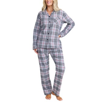 Damella Cotton Flannel Pyjamas Grå bomuld 2XL Dame