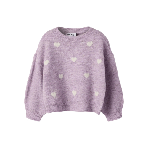 NAME IT Striktrøje Ogusse Mauve Shadows Birch Hearts