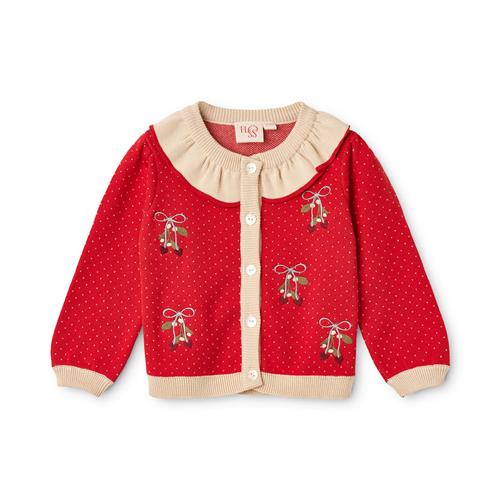 Flöss Elsie Cardigan Poppy Red Cream Dot  Poppy Red Cream Dot 74 cm  Rød  74 cm  Drenge, Piger