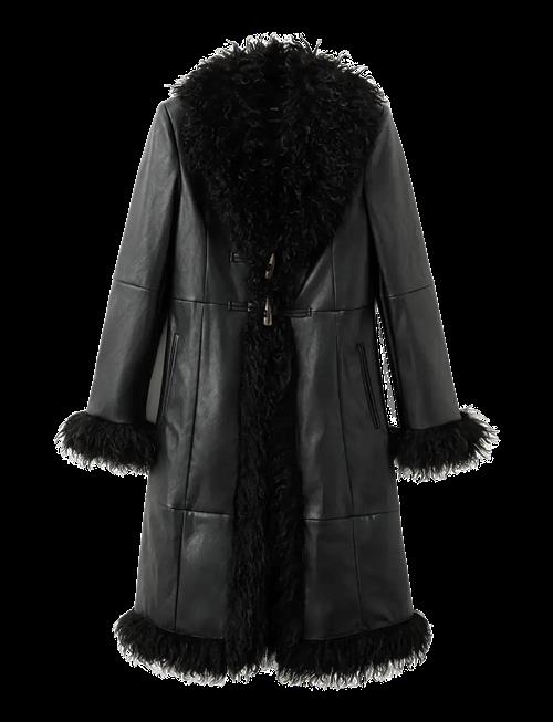 Mango | Faux-Leather Coat With Fur Trim | M