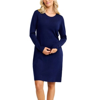Damella Wool Long Sleeved Nightdress Marineblå merinould Large Dame