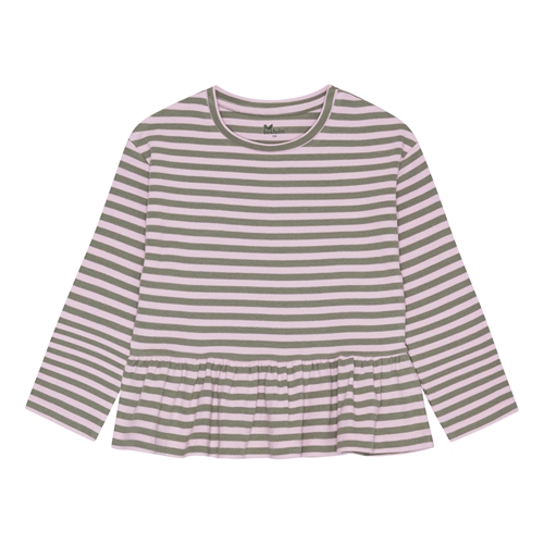 Birkholm Peplum Rib Bluse Skygge Grøn & Baby Lyserød