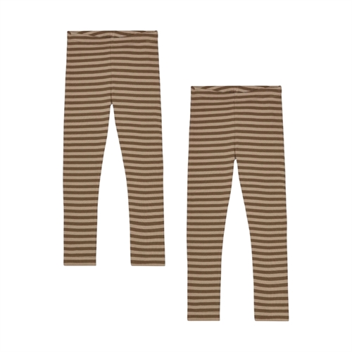 BIRKHOLM 2-Pak Stribede Rib Leggings Teak Brun & Kashmir Brun